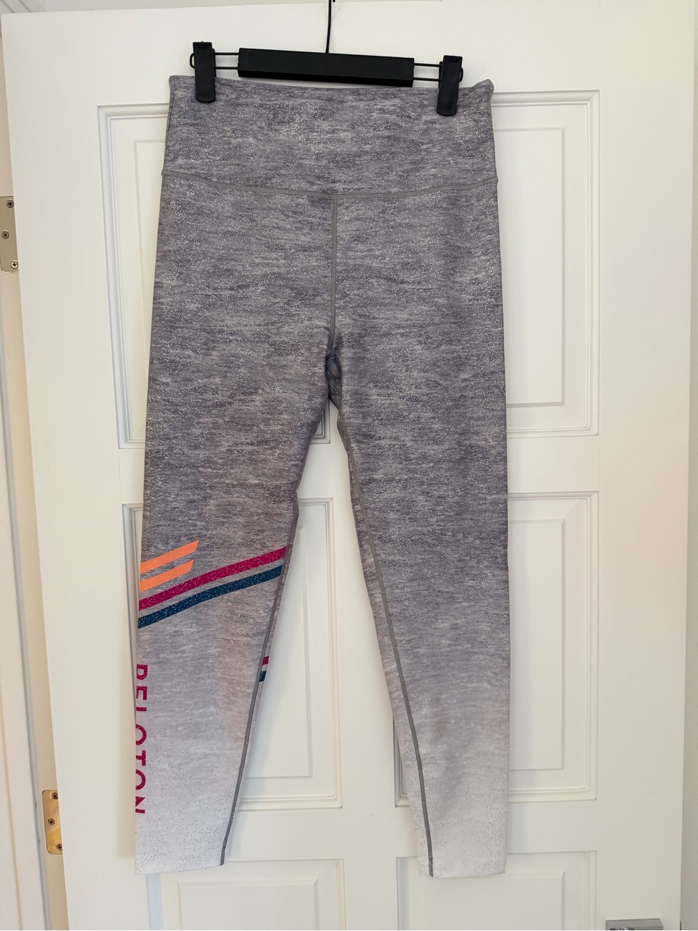 Peloton women’s Heather Gray Ombre Leggings with Pink & Teal Accent - NWT